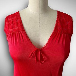 60s or 70s Vintage Red Long Nightgown sz M/L Movie Star Lingerie Silky Pinup
